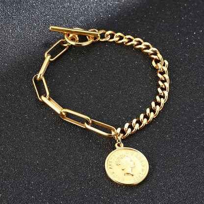 Klobiges Elizabeth-Medaillon-Kettenarmband mit Knebelverschluss