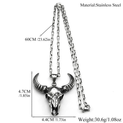Gothic Bull Skull Pendant Necklace