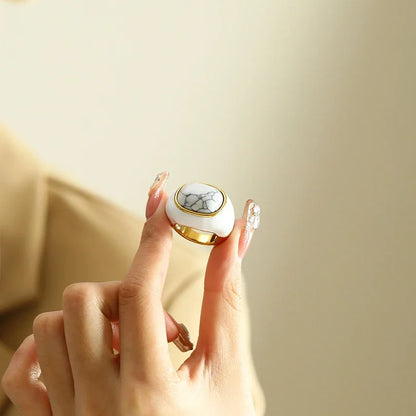 18K Gold Steel & Natural Stone Signet Ring