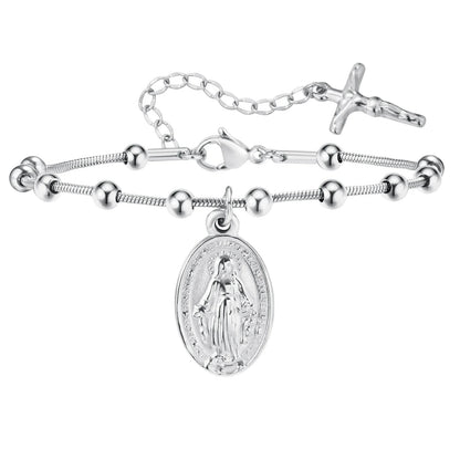 Bracelet à breloques religieuses Vierge Marie et Croix