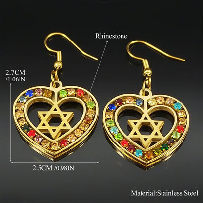 Star of David Heart Drop Earrings