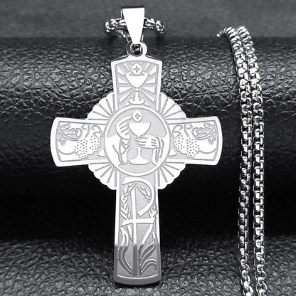 Stainless Steel Halo Cross Necklace