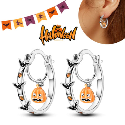 Spooky Charm Sterling Silver Hoop Earrings