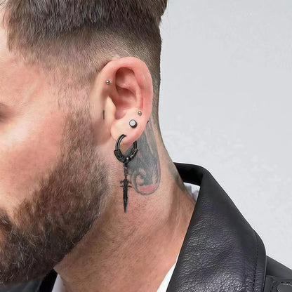 Gothic Dagger & Cross Hoop Earrings