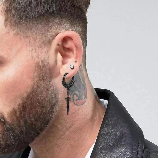 Gothic Dagger & Cross Hoop Earrings