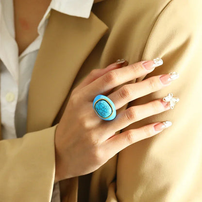 18K Gold Steel & Natural Stone Signet Ring