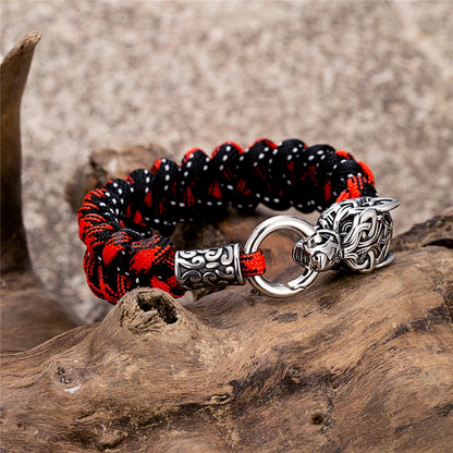 Viking Runic Wolf Head Bracelet
