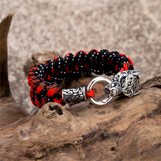 Viking Runic Wolf Head Bracelet