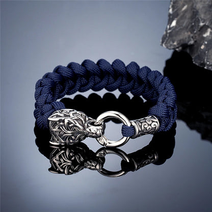Viking Runic Wolf Head Bracelet