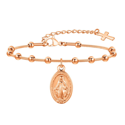 Bracelet à breloques religieuses Vierge Marie et Croix