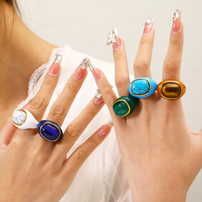 18K Gold Steel & Natural Stone Signet Ring
