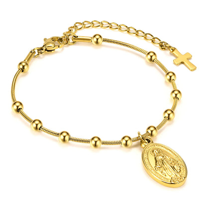 Bracelet à breloques religieuses Vierge Marie et Croix