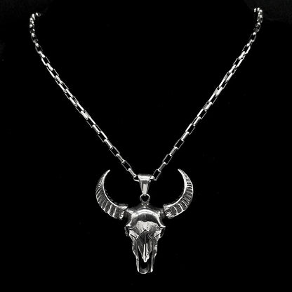Gothic Bull Skull Pendant Necklace