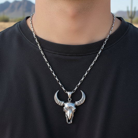 Halskette mit Anhänger im Gothic-Stil mit Stierschädel