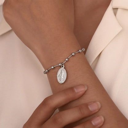 Bracelet à breloques religieuses Vierge Marie et Croix