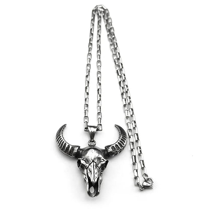 Gothic Bull Skull Pendant Necklace