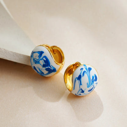 Enamel Flower Hoop Earrings