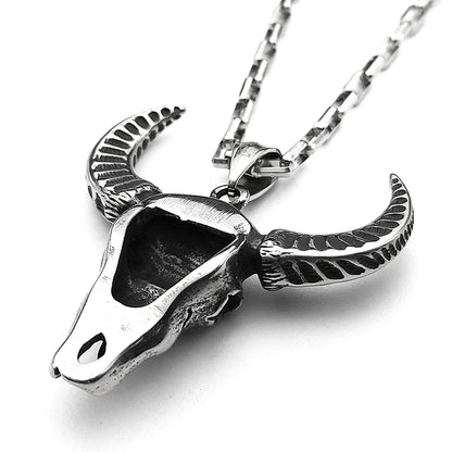 Gothic Bull Skull Pendant Necklace