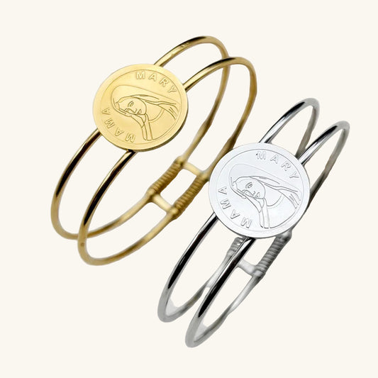 Virgin Mary Medallion Cuff Bangle