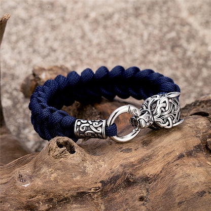 Viking Runic Wolf Head Bracelet