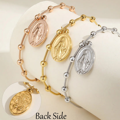 Bracelet à breloques religieuses Vierge Marie et Croix