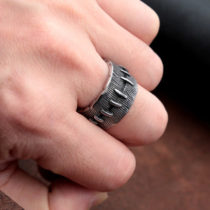 Gothic Suture Stitch Steel Ring