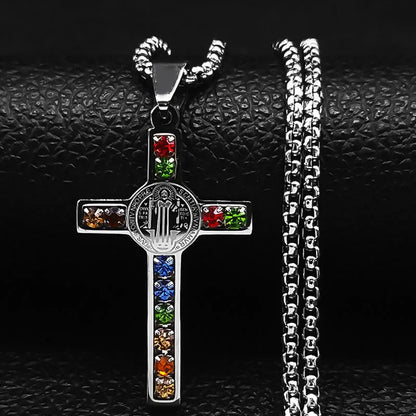 Crystal Saint Benedict Medal Necklace