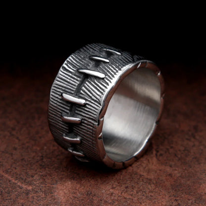 Gothic Suture Stitch Steel Ring