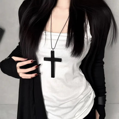 Gothic Wood Cross Choker Necklace