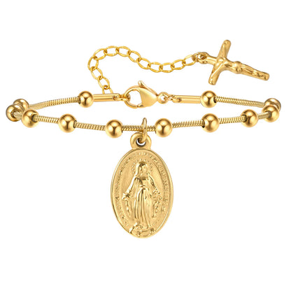 Bracelet à breloques religieuses Vierge Marie et Croix