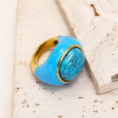 18K Gold Steel & Natural Stone Signet Ring