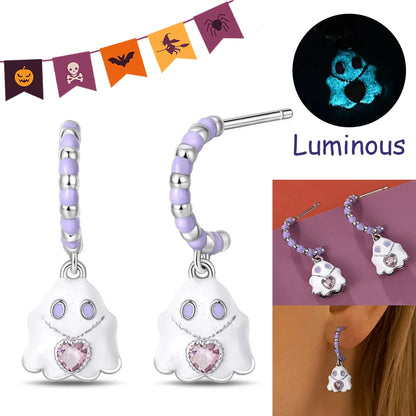 Spooky Charm Sterling Silver Hoop Earrings