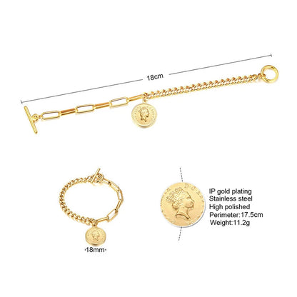 Klobiges Elizabeth-Medaillon-Kettenarmband mit Knebelverschluss