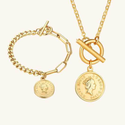 Klobiges Elizabeth-Medaillon-Kettenarmband mit Knebelverschluss