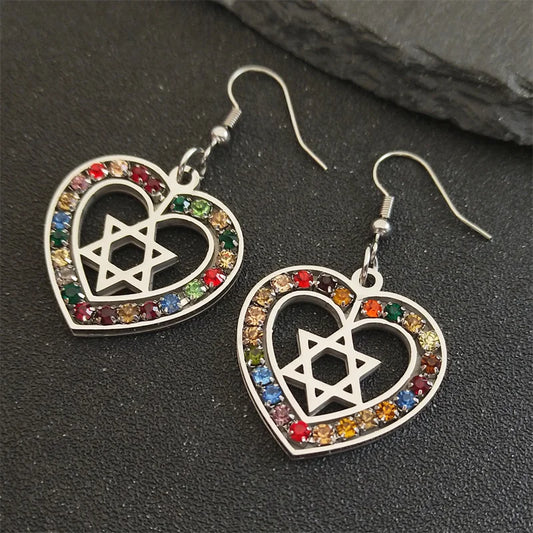 Star of David Heart Drop Earrings