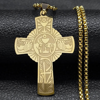 Stainless Steel Halo Cross Necklace