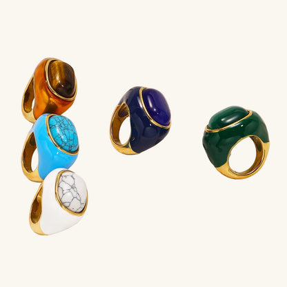 18K Gold Steel & Natural Stone Signet Ring