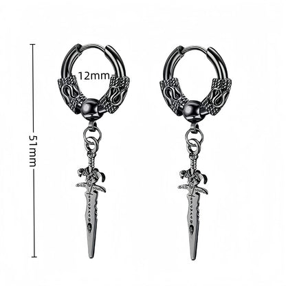 Gothic Dagger & Cross Hoop Earrings