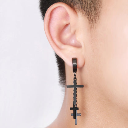 Gothic Dagger & Cross Hoop Earrings