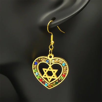 Star of David Heart Drop Earrings