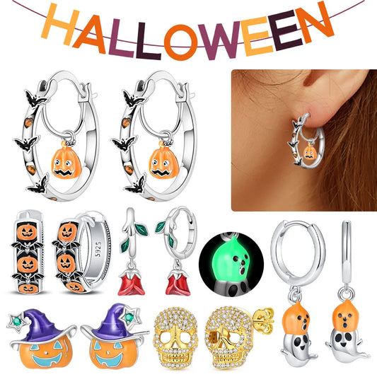 Spooky Charm Sterling Silver Hoop Earrings