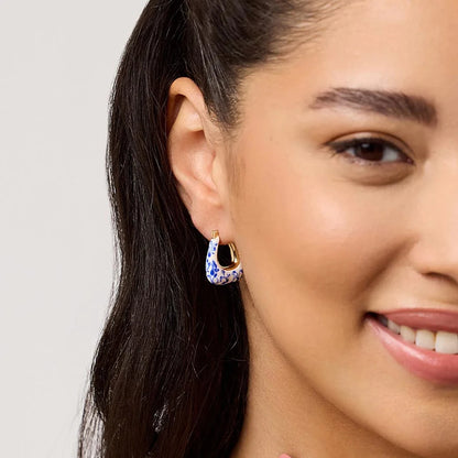 Enamel Flower Hoop Earrings