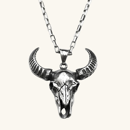 Gothic Bull Skull Pendant Necklace