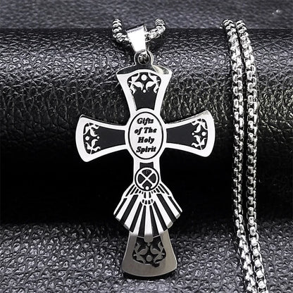 Stainless Steel Halo Cross Necklace