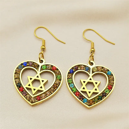 Star of David Heart Drop Earrings
