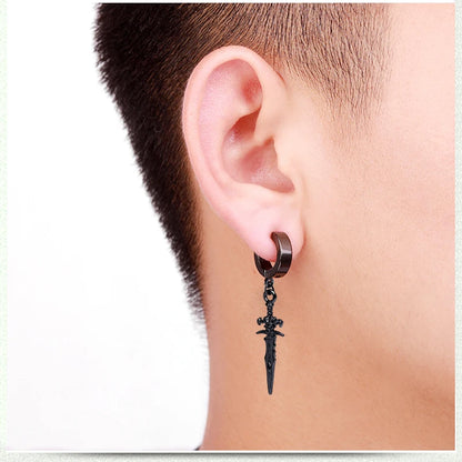 Gothic Dagger & Cross Hoop Earrings