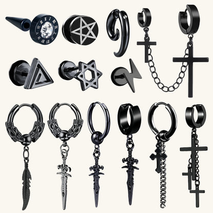 Gothic Dagger & Cross Hoop Earrings