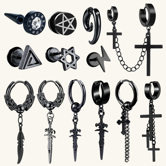 Gothic Dagger & Cross Hoop Earrings