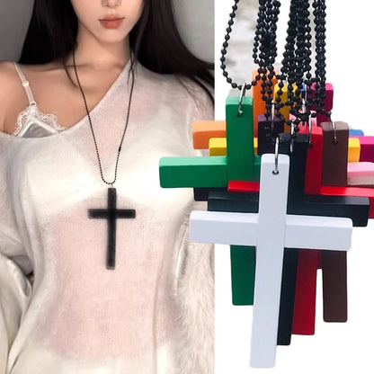 Gothic Wood Cross Choker Necklace