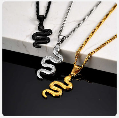 Snake Pendant Cuban Chain Necklace